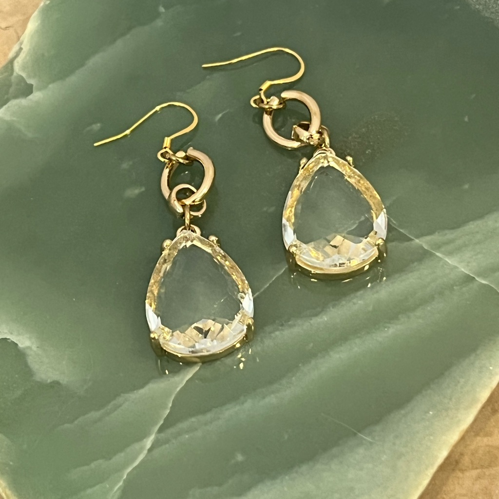 Gold Teardrop Earrings With Crystal Accents 16$